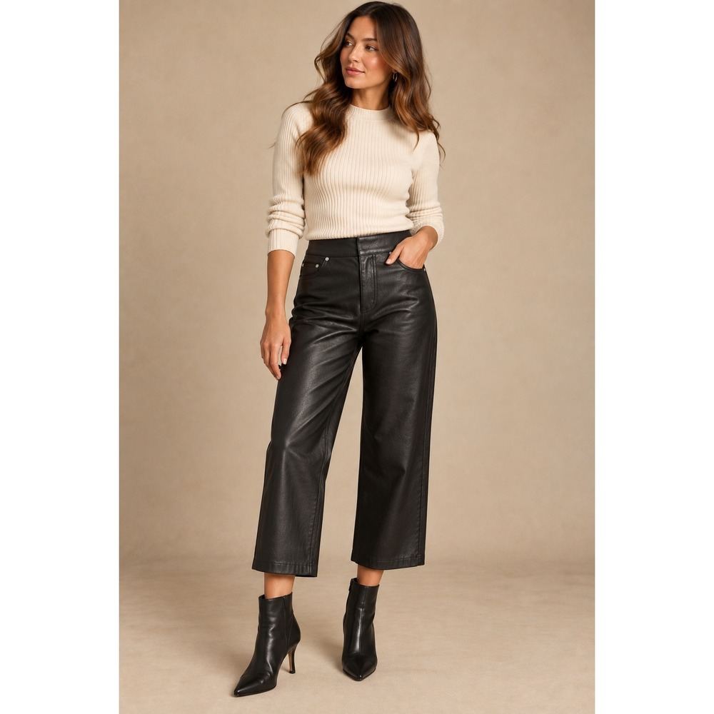 Spanx Luxe Black Faux Leather Slim Straight Leg Pants 20528Q Womens Medium NWT